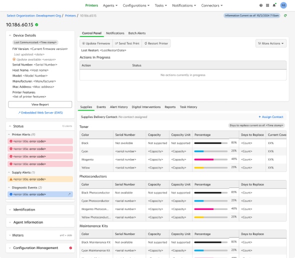 New printer details with Bento Box layout