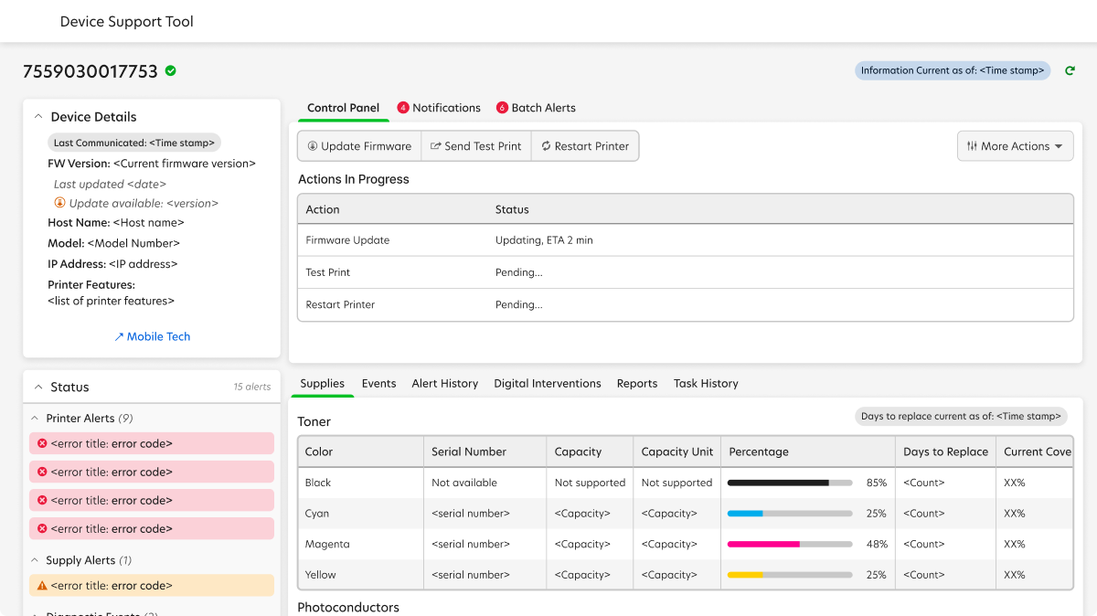 Device Support Tool interface screenshot